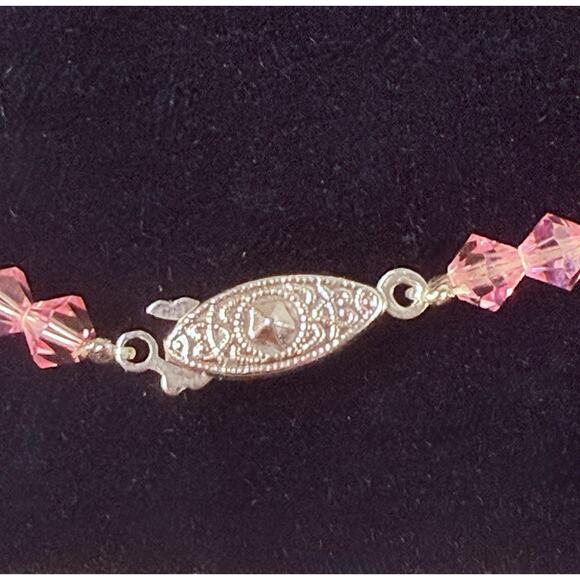 Vtg Pink Faceted Crystal Bead Necklace 1950s Graduated Bicone Glass 22” Large - Picture 2 of 5